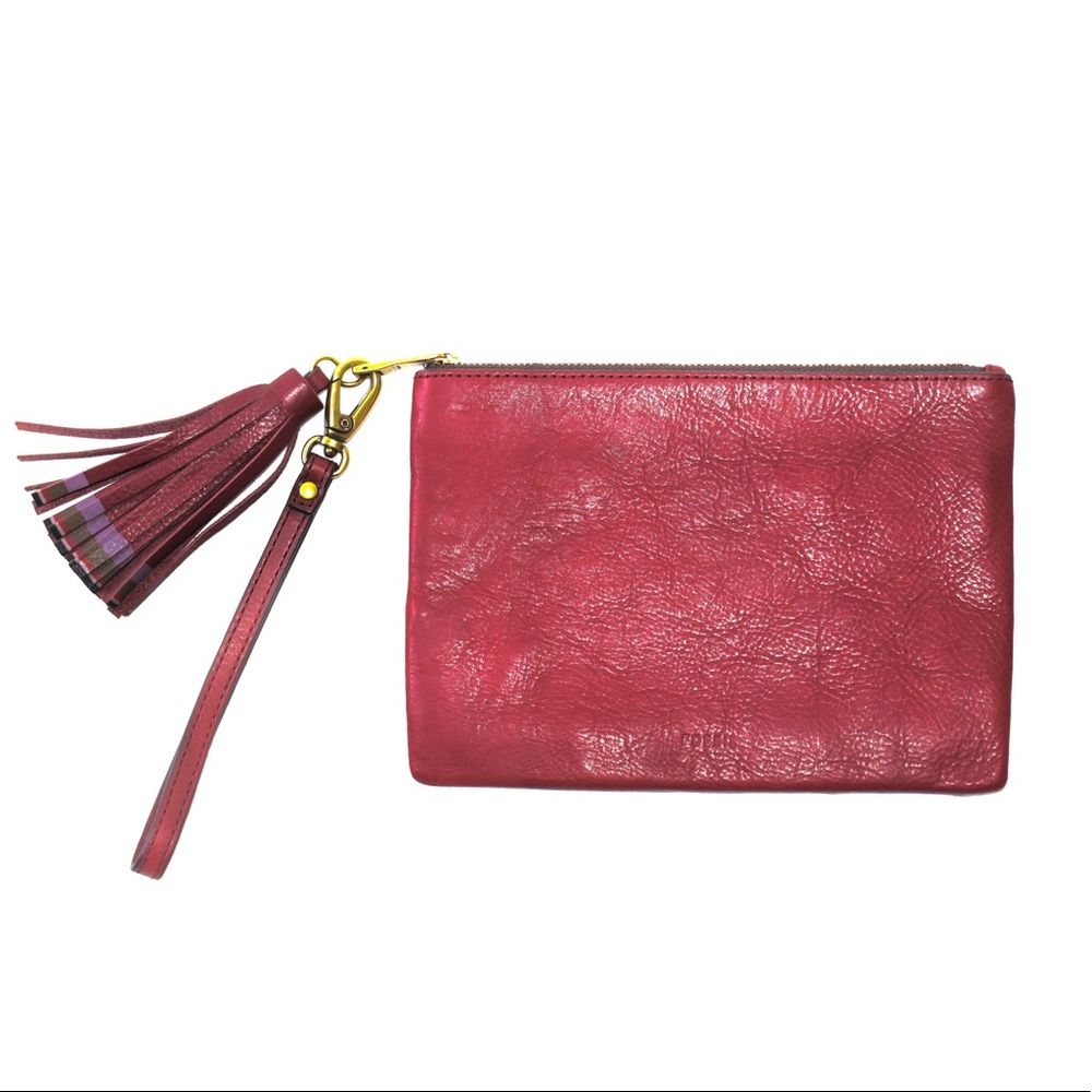 Red Leather Fossil wristlet
